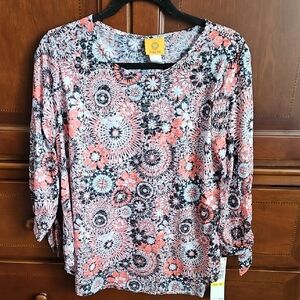 Floral Women's Top - Pink and Black